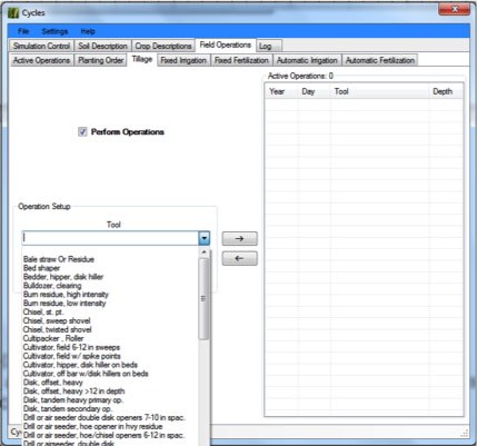 Cycles Tillage setup interface