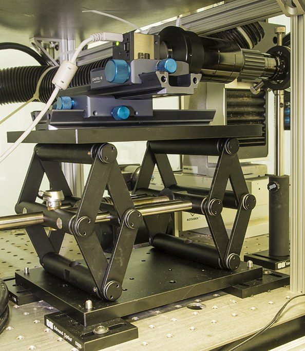 A lab jack paired with Novoflex focusing rack provides XYZ positioning of the imaging system.