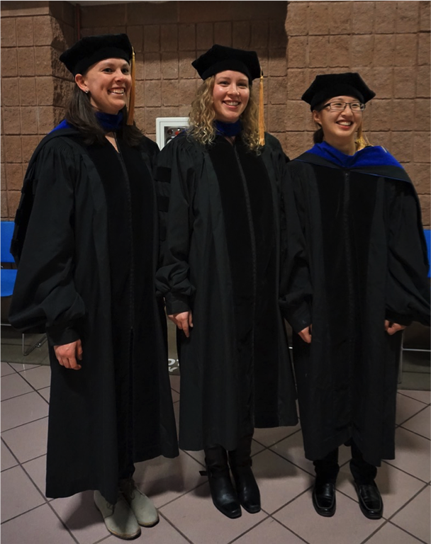 Molly Hanlon, Hannah Schneider, and Jennifer Yang (left to right) graduated this semester with doctoral degrees