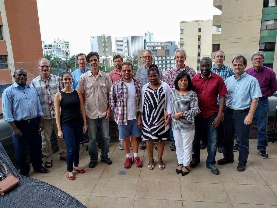 Members of the Climate Resilient Bean Project gathered in Cali, Colombia, where CIAT has its headquarters, to discuss research progress and organize work plans to maximize impact and contributions to both the scientific community and to bean farmers across Latin American and Africa.   Left to right: Magalhaes Miguel, Phil Miklas, Marcela Mondragon, Jonathan Lynch, Jimmy Burridge, Chris Strock, Milan Urbana, Jeff White, Celestina Jochua, Phil McClean, Consuele Estevez de Jensen, Sam Camilo, Bodo Raatz, Tim Porch, Steve Beebe.  