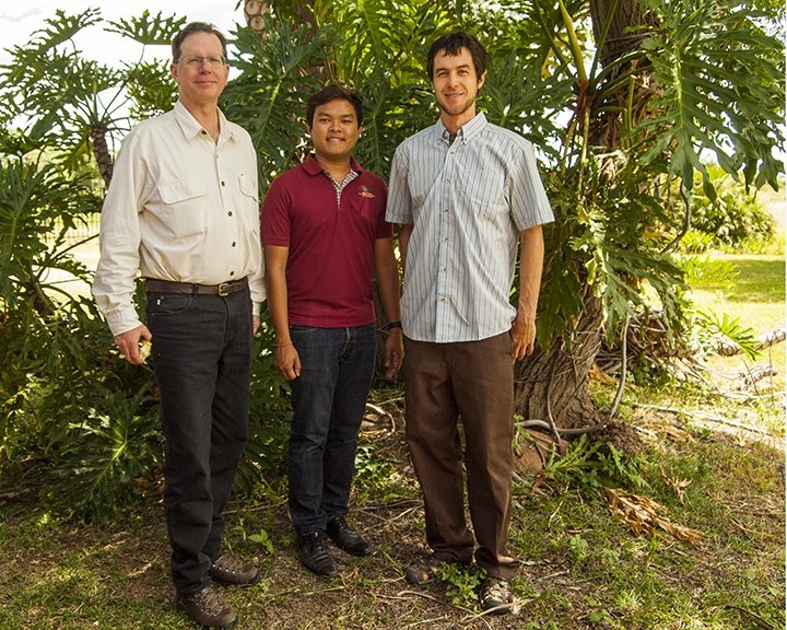 Dr. Jonathan Lynch and Roots lab members Dr. Patompong (Khwan) Saengwilai and Jimmy Burridge in their final year at Ukulima. Photo courtesy of Bob Snyder.