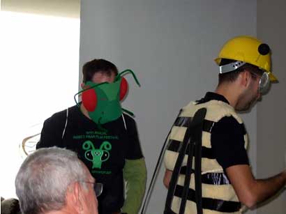 John Tooker (left) and Nelson DeBarros participate in a skit at the 2009 PASA Conference. The two dressed as beneficial insects to explain how these organisms perceive and utilize resources within a landscape.